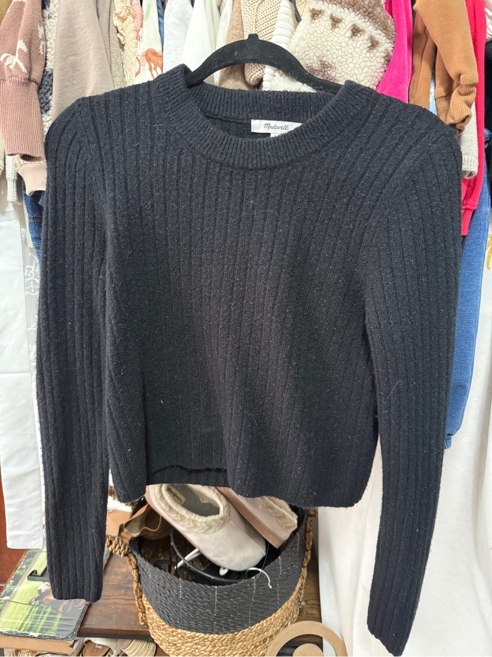 Madewell Black Ribbed Knit Sweater Top